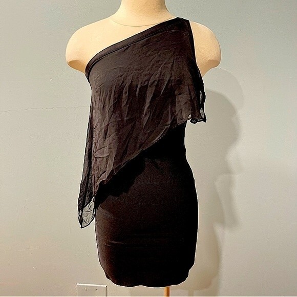 Bebe Black One Shoulder Bodycon Dress Size Small - Picture 1 of 6